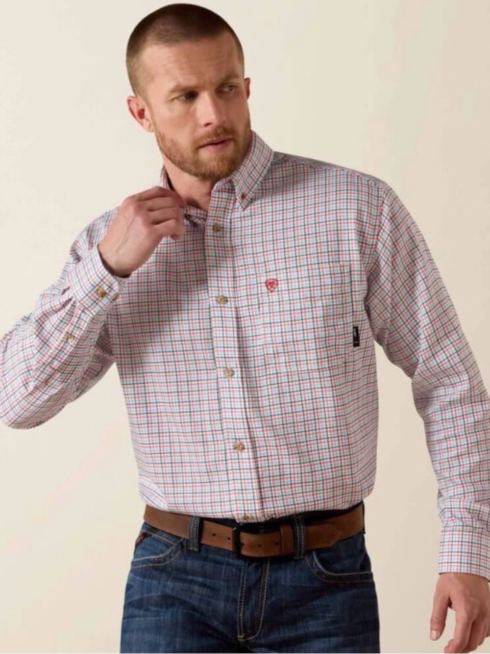 Ariat FR Work Shirt Mens XL Tall Plaid Flame Resistant CAT 2 Long Sleeve